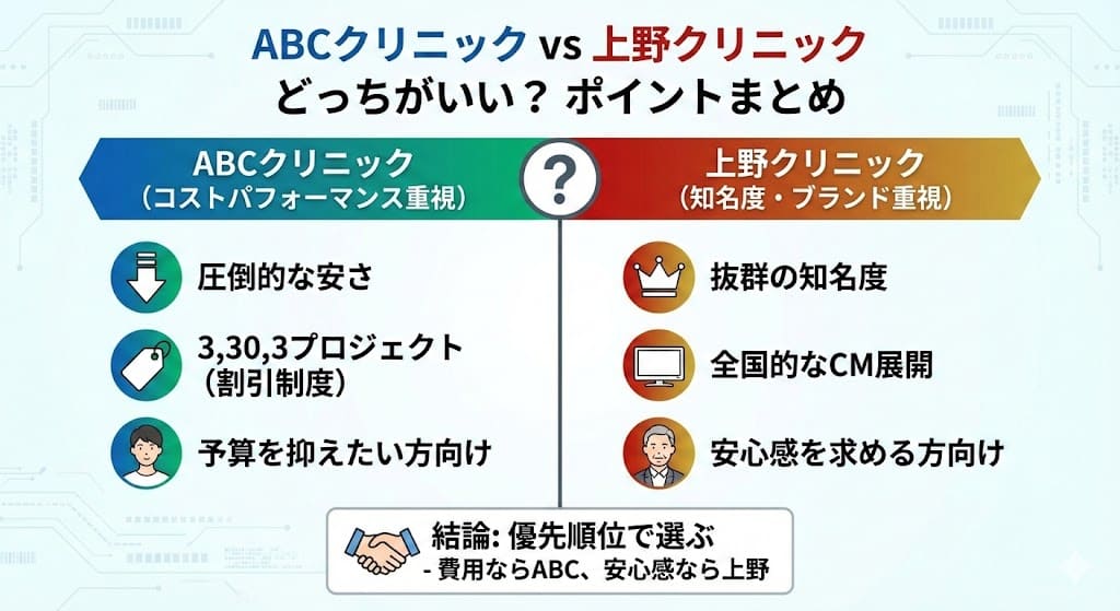 ABCクリニックと上野クリニックはどっちがいい？後悔しない包茎手術の選び方を解説