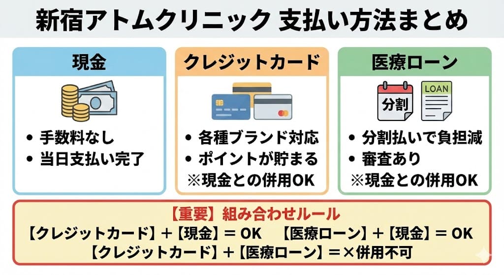 新宿アトムクリニックの支払い方法は？現金・クレジットカード・医療ローンが可能